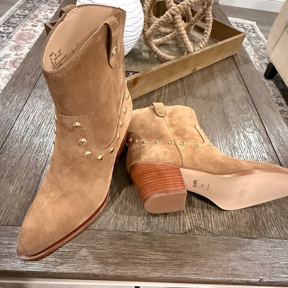 Coach Gold Studded Brown Suede Ankle Boots - Picture 4 of 7